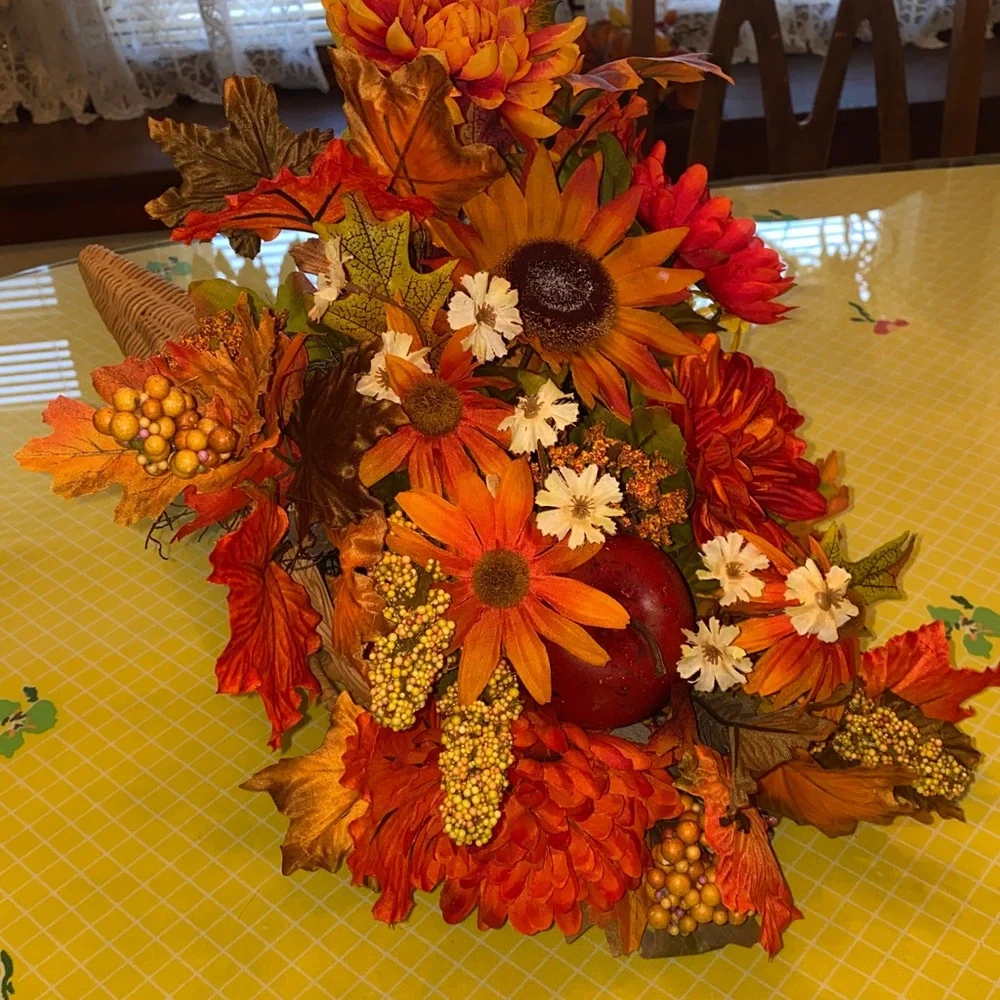 Fall Flower Thanksgiving Arrangement Cornucopia *Free Gift With Purchase*